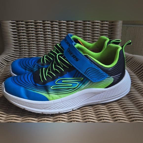 Skechers Kids Blue and Neon Green Sneakers - Picture 2 of 6